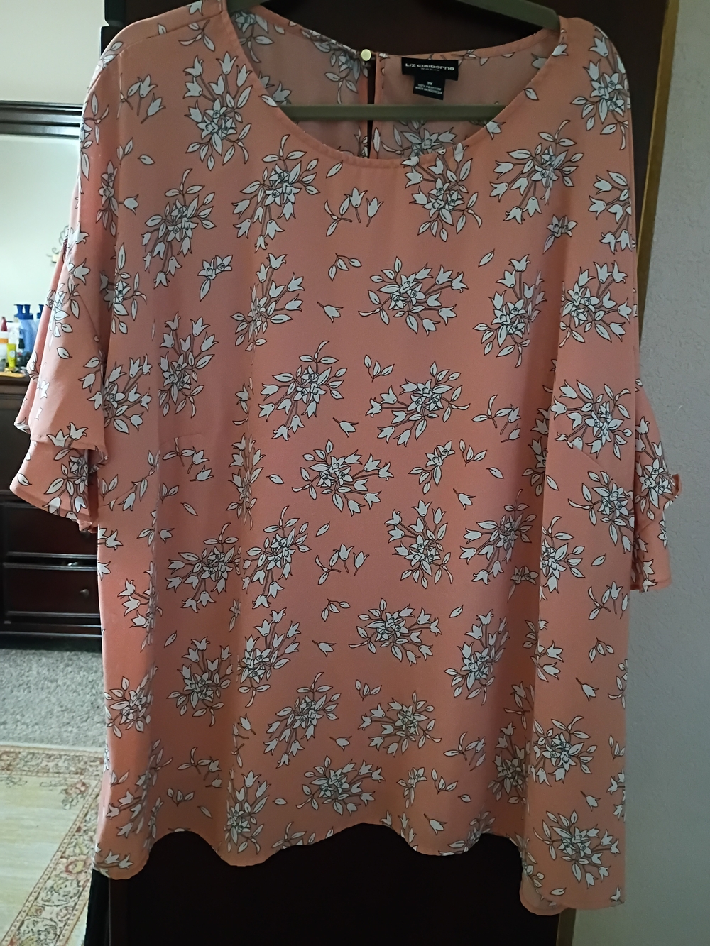 Liz Claiborne Peach Floral Scoop Neck Tunic